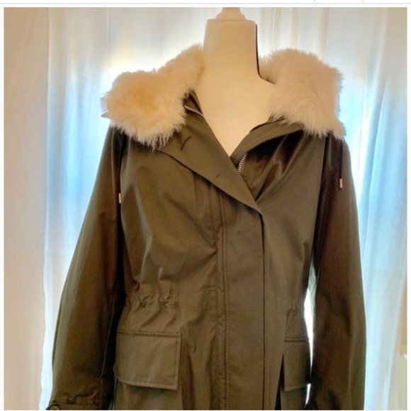 Theory Parka with Natural Shearling Trim, detachable fur trim and lining, sz M - Picture 2 of 6
